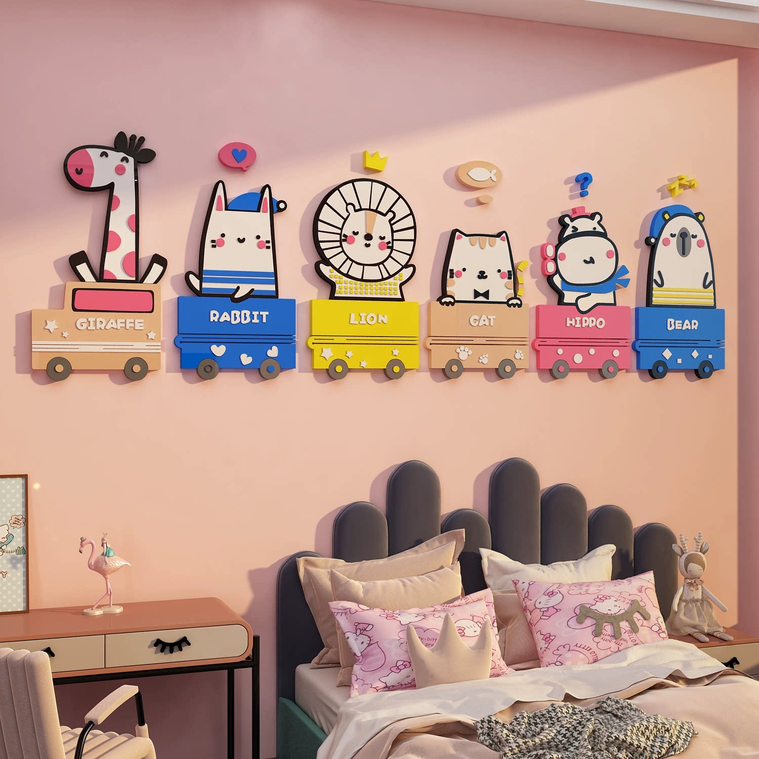 婴儿童房间布置装饰3d立体公主墙面女宝孩床头卧室多巴胺亚克力