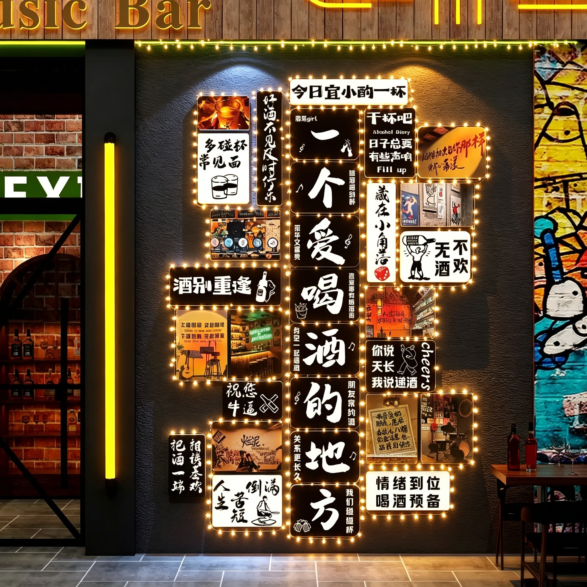 酒吧装饰品场景布置氛围贴画民谣清馆网红打卡工业烧烤店墙面创意