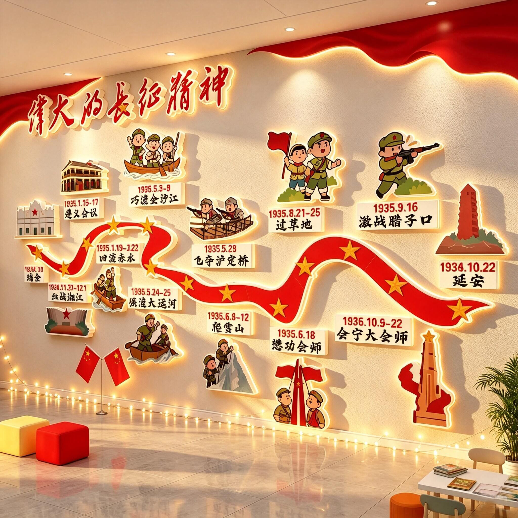 幼儿园教室红色教育文化爱国庆墙面装饰长征环创主题氛围布置成品