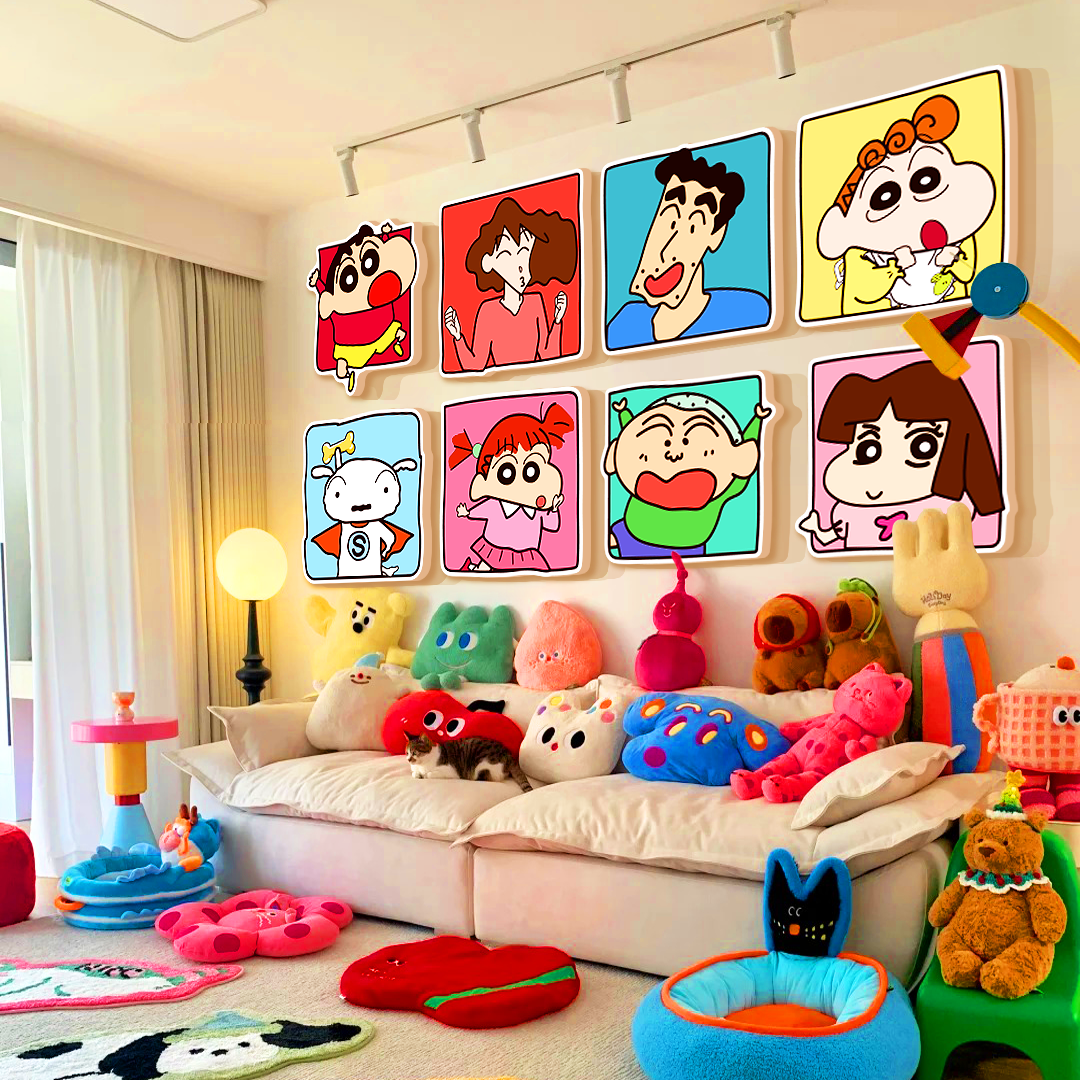 儿童房间墙面装饰布置打卡蜡笔小新海报多巴胺亚克力3d立体贴纸画