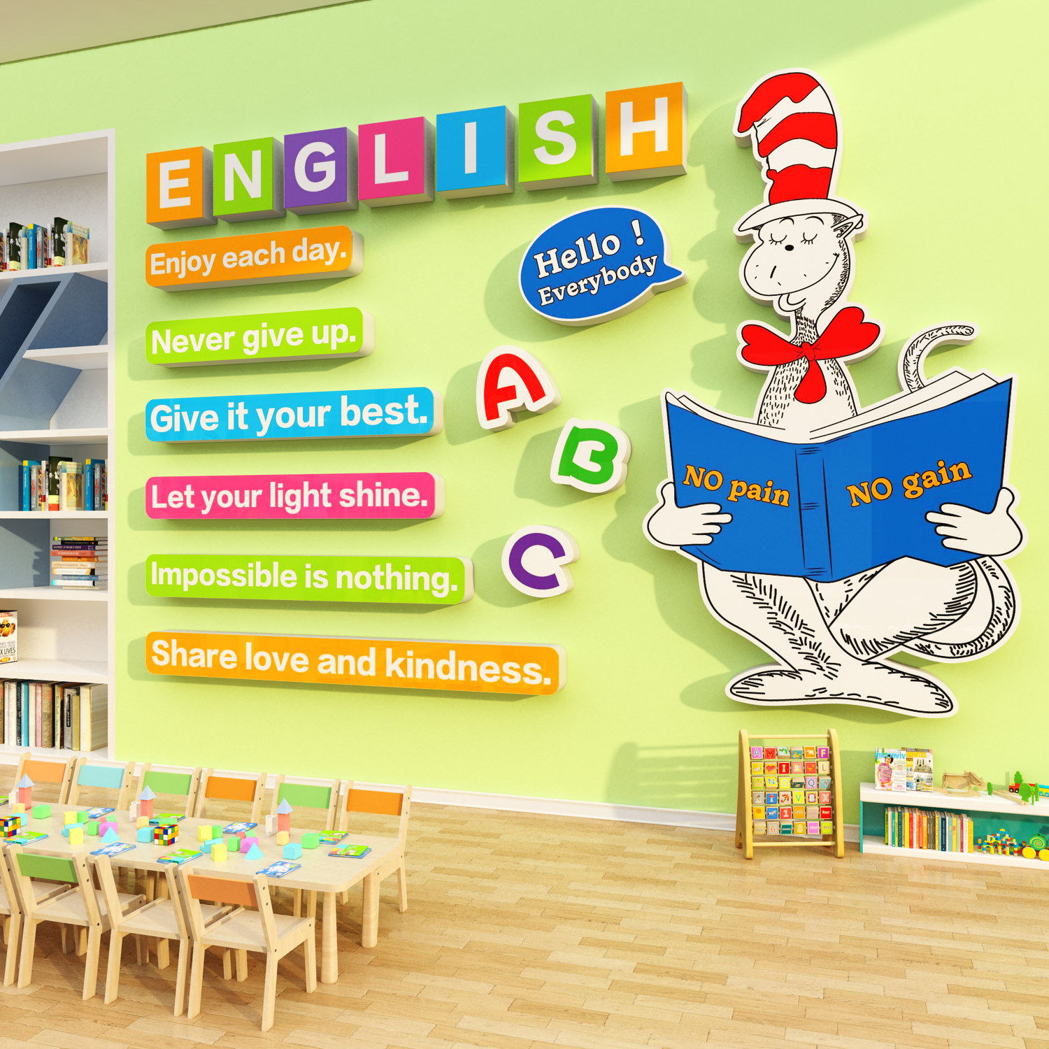 英语角教室师布置装饰阅读区绘本馆环创墙面文化培训机构苏斯博士