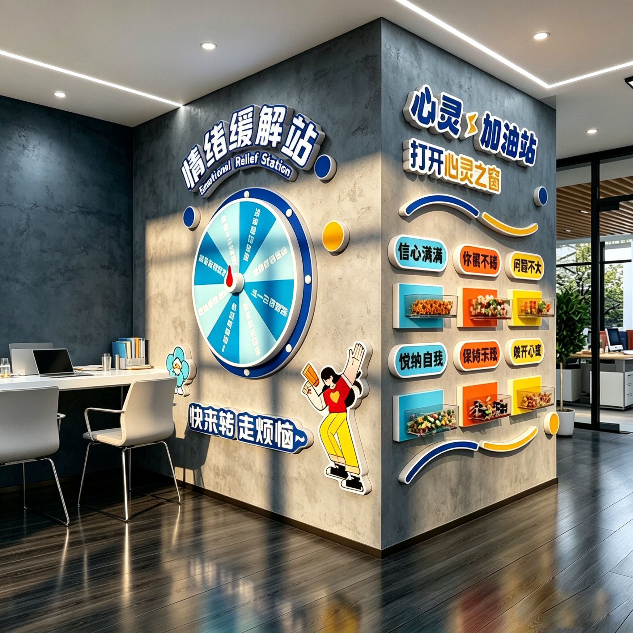 公司情绪互动幸运可爱转盘心灵理能量加油补给文化办室布置墙装饰
