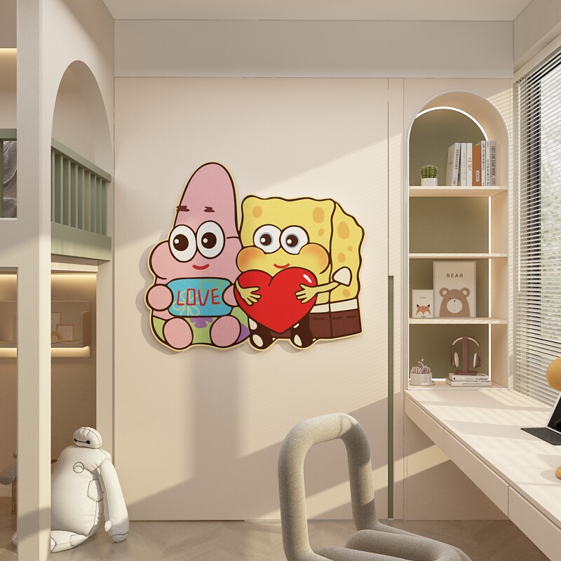 儿童房间布置海绵宝宝床头装饰品网红女孩公主卧室墙面卡通贴纸画