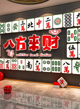 棋牌艺室装饰挂画麻将馆氛围布置网红墙面贴2026新年装饰八方来财