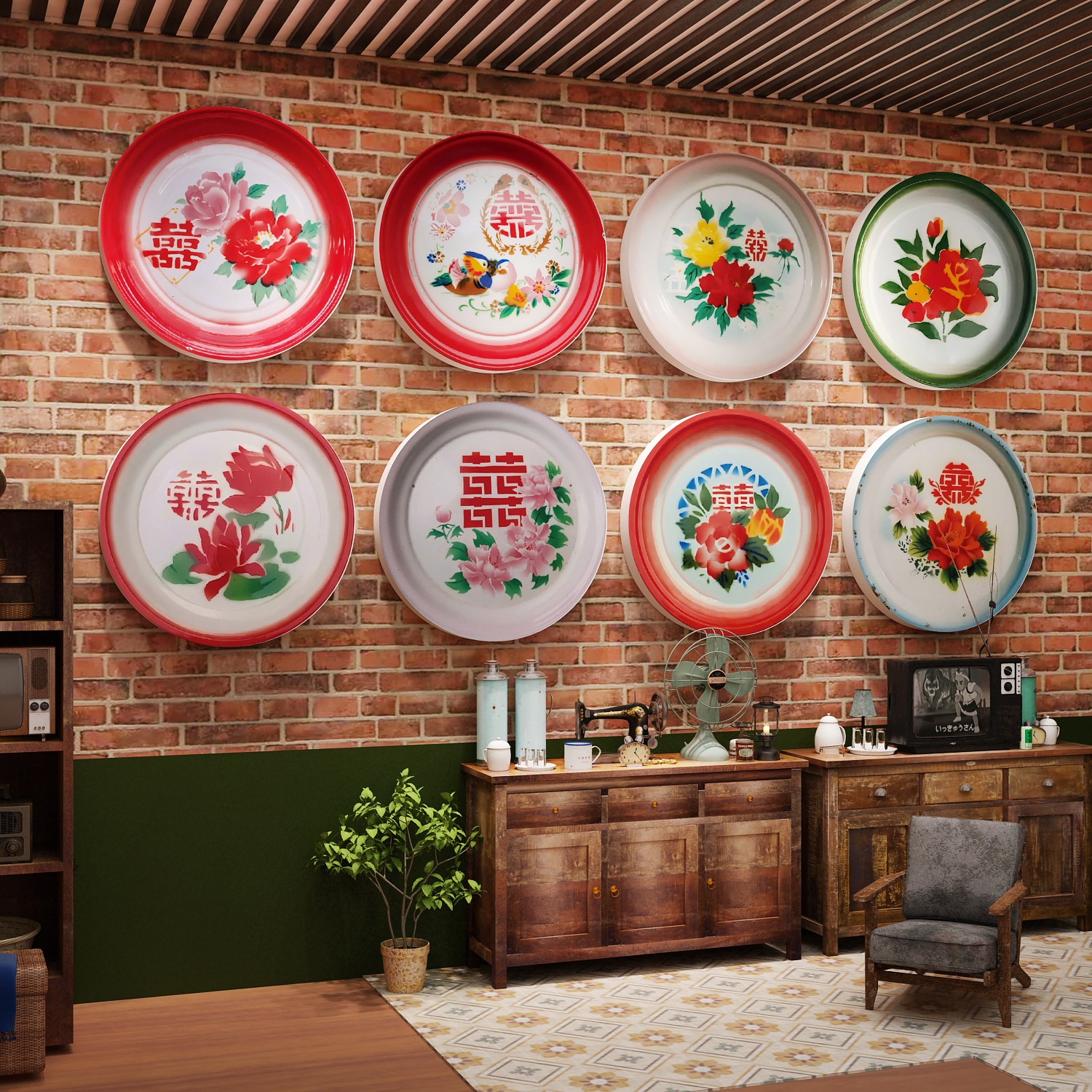 搪瓷盘东北墙面装饰80年代怀旧复古老物件供销社火锅饭店市井风格