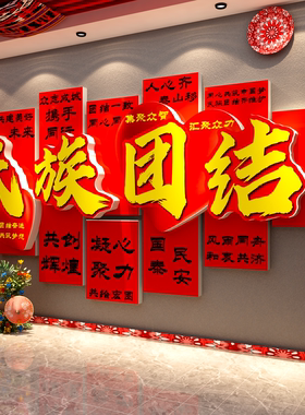 红色主题黑板报文化设计民族大团结党建支部活动室背景墙面装饰贴