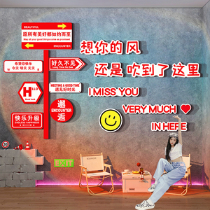 网红路牌打卡拍照区室内露营风小酒吧馆墙面装饰品场景布置工业贴