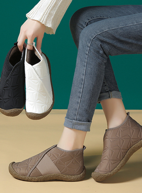 2024冬季新款雪地靴老北京棉鞋女加绒加厚防滑一脚蹬休闲保暖棉靴