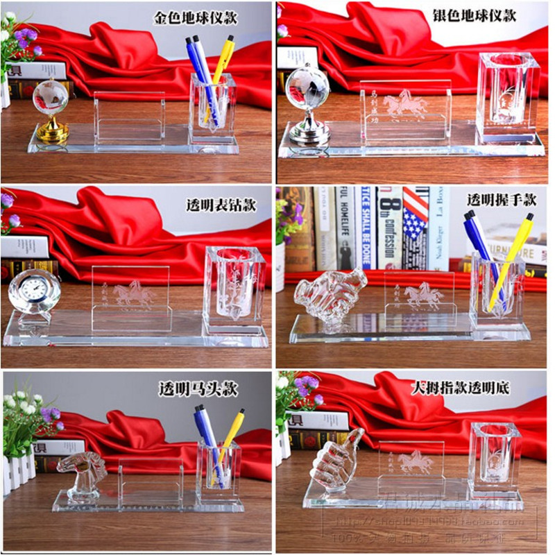 创意水晶笔筒 水晶三件套 开业装饰摆件