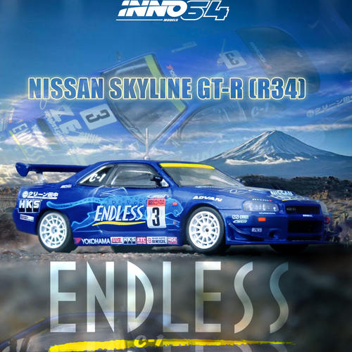 INNO 1:64 日产尼桑GTR R34#3 ENDLESS ADVAN冠军车 合金汽车模型