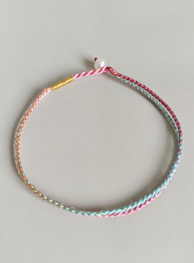 桃彩双股细手绳配淡水珍珠