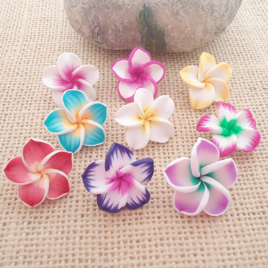 25mm彩色手工软陶花朵鸡蛋花diy夏季手链项链耳环古风发饰品材料