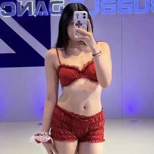 少女心事吊带平角短裤蕾丝边蛋糕裤heels辣妹跳舞