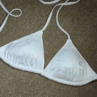 CATLADY 同款欧美Heels钢管爵士豹纹比基尼内衣上衣字母烫钻