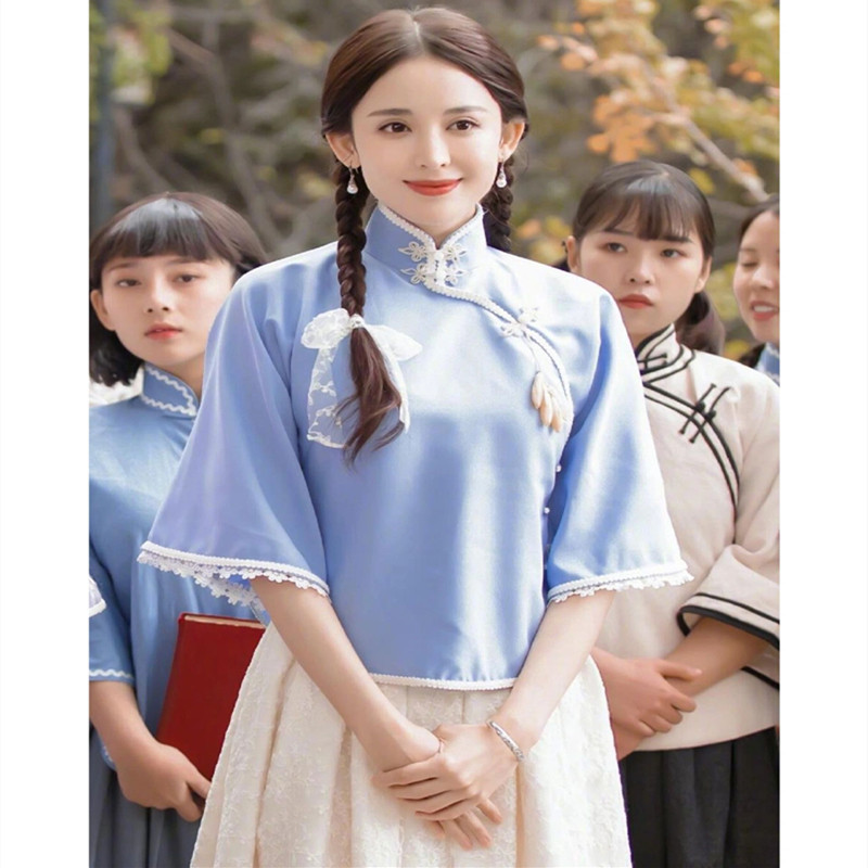 民国风学生装古力娜扎高中生新中式毕业照班服五四青年演出服女