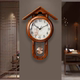 客厅实木中式 饰摆件摇摆时钟静音石英钟表 挂钟家用现代简约创意装