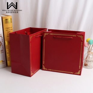 购物纸袋子礼品袋珠宝首饰包装袋烫金边框斜格纹手提袋三股绳