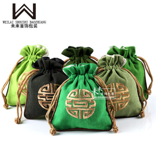 墨绿色小麻布袋麻布袋子小杯袋首饰包收纳袋束口袋抽绳手工
