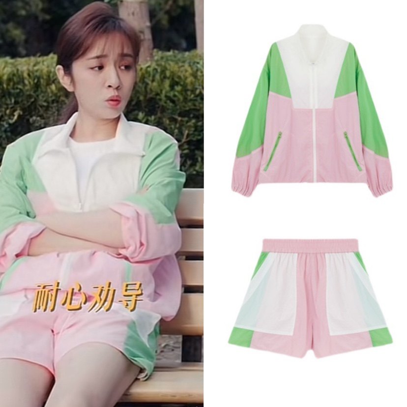 欢乐家长群王晓晨同款外套短裤套装女时尚女士跑步运动服两件套