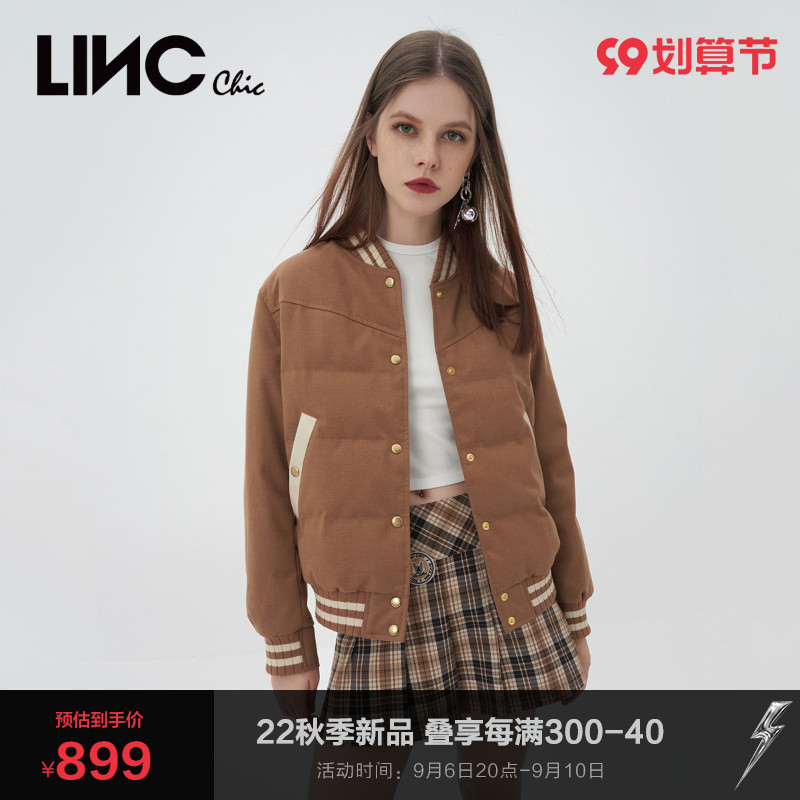 LINC金羽杰羽绒服女2023秋冬新款学院棒球领轻暖反季断码女款夹克