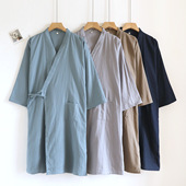 和服浴衣女开衫 春秋纯棉双层纱布睡袍男中长款 日式 系带民宿情侣