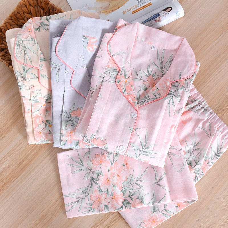 纯棉双层纱布月子服哺乳产后喂奶孕妇睡衣待产全阶段托腹吸汗透气