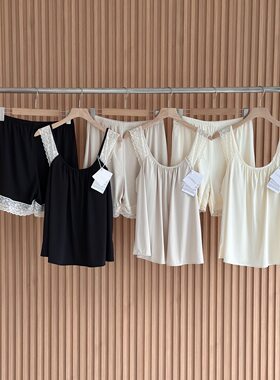 LaP2026春款新品蕾丝拼接带胸垫睡衣女吊带短裤两件套家居服