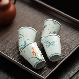 手绘功夫茶杯品茗杯猪油白瓷闻香杯手工陶瓷主人杯白酒杯单杯子