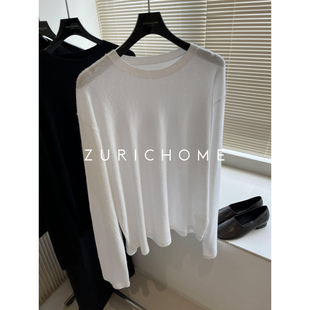 HOME 白色长袖 爱row风 做旧毛球感 拉绒毛毛球T恤 糯软软 ZURICH