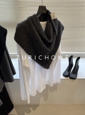 ZURICH HOME 洋气灰色 毛茸软乎乎羊毛羊绒三角巾 羊绒披肩围巾