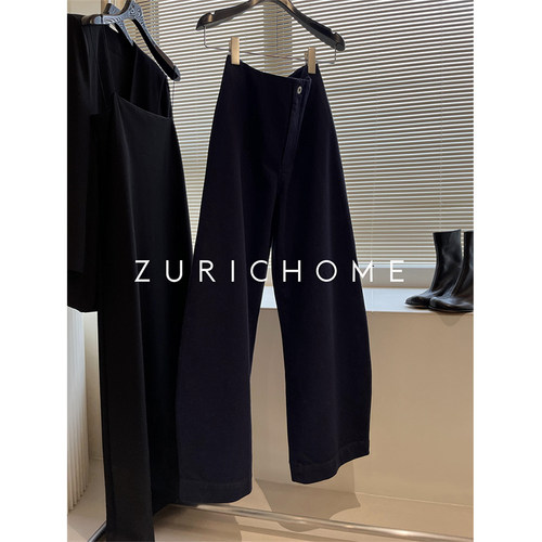 百搭单宁色藏青色茧型弧形牛仔裤