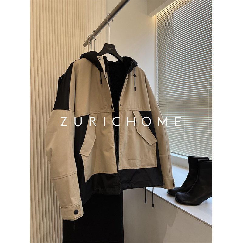 孤 高阶 重工重料 洋气拼色 皮毛一体两穿短款派克服羽绒皮草外套