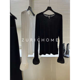 ZURICH HOME俏皮可爱拼欧根纱喇叭袖 层次内搭 轻薄喇叭袖T恤上衣