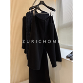 HOME 及简大气 百搭 ZURICH 肌里质感立裁黑色廓型七分弧形羊毛裤