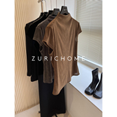 HOME 赫夲优雅 内搭外穿 ZURICH 半高领轻薄显瘦短袖 丝绒打底上衣