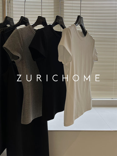 高密修身大弹力纯色圆领短袖T恤