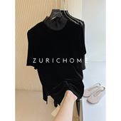 ZURICH 上衣 雾面高领黑色真丝丝绒短袖 HOME 优雅赫夲神秘又气质
