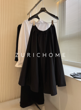 ZURICH HOME 优雅赫夲风 气质百搭显瘦黑色A摆大蓬半裙 黑色伞裙