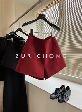 Zurich Home 百搭显瘦显比例 秋冬复古 侧拉链双口袋高腰毛呢短裤
