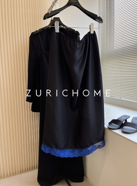 ZURICH HOME 艺术撞色浪慢维美 真丝拼蕾丝花边半裙 蕾丝花边半裙