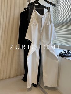 跨跨帅帅 洋气痞帅风 两侧切口 宽松廓型镂空切口白色牛仔阔腿裤