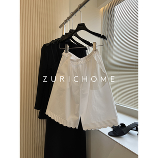 宽松百搭白色棉质波浪摆边五分裤 ZURICH 休闲减龄 法风少女 HOME