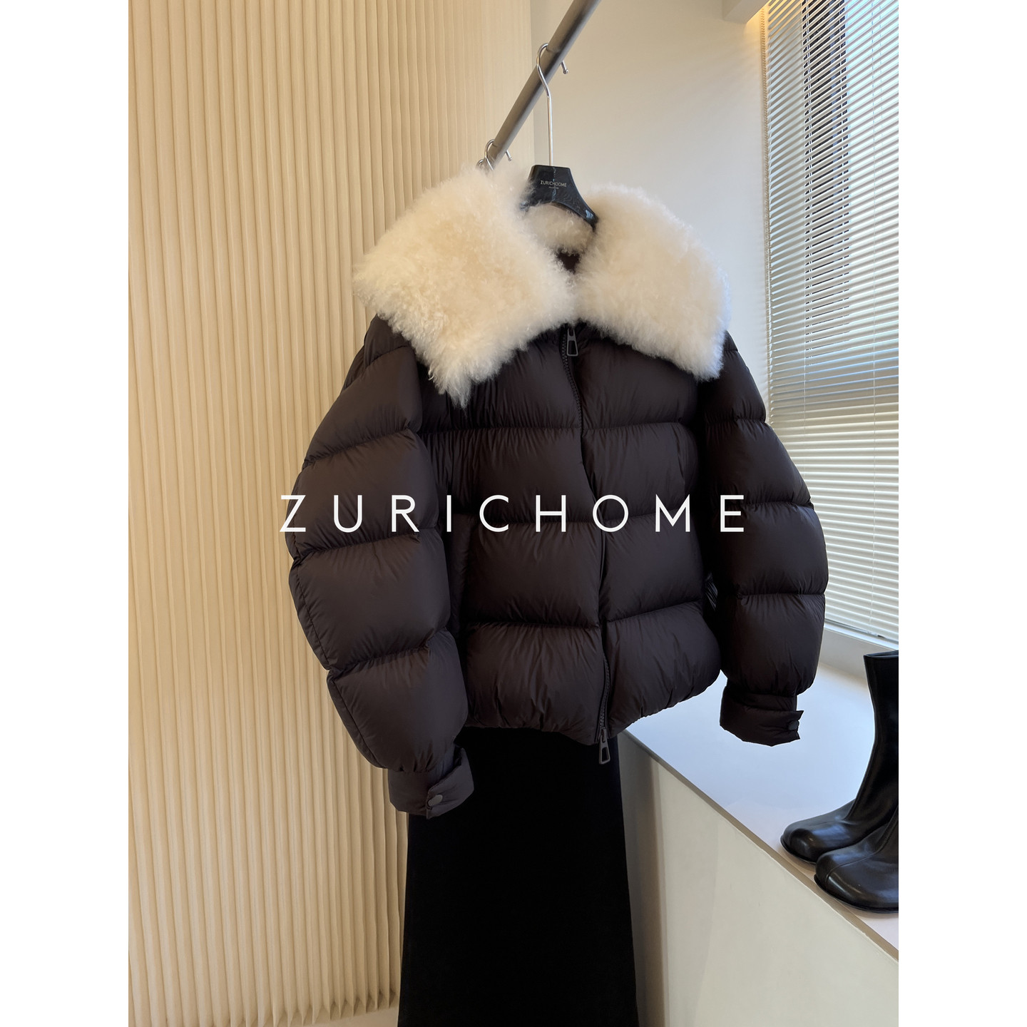 ZURICH HOME 萌软可爱 加厚保暖白色羊羔毛 毛领鹅绒服羽绒服外套