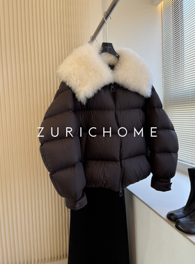 ZURICH HOME 萌软可爱 加厚保暖白色羊羔毛 毛领鹅绒服羽绒服外套