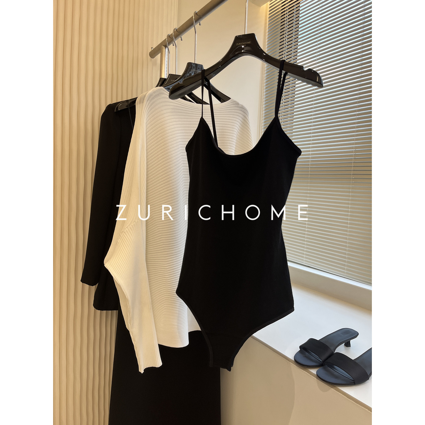 ZURICH HOME 法风 优雅性感外穿内搭 修身显瘦黑色弹力针织连体衣