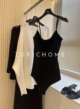 ZURICH HOME 法风 优雅性感外穿内搭 修身显瘦黑色弹力针织连体衣
