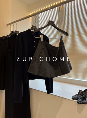 ZURICH HOME 青春元气 MlU系穿搭百搭灰色 学院羊毛百褶半裙短裙
