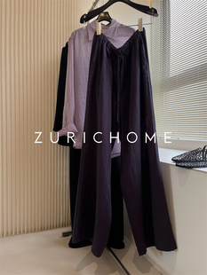 定染墨黛紫 自然简朴 轻松庸懒气氛感 重工麻料宽松阔腿裤 长裤夏