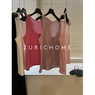 糖果色夏日 宽松庸懒肌里感夏日纯色针织背心 嗲嗲粉色系洋气显白