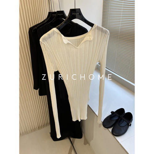 轻薄舒适修身款弹力坑条针织衫